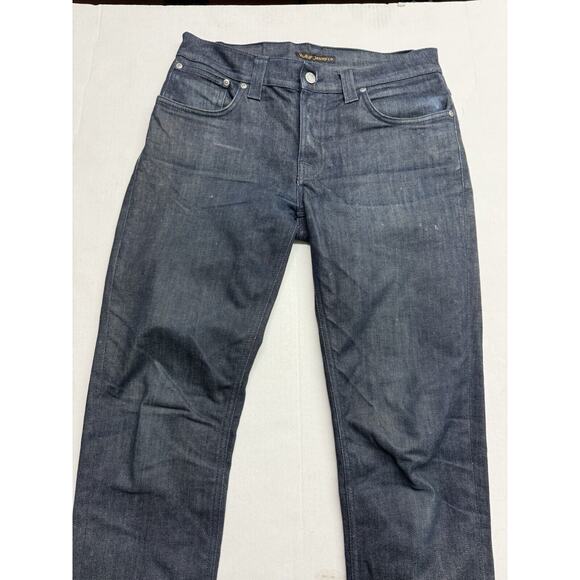 NUDIE Jeans GRIM TIM Men's Jeans W32 L34 Slim Fit Tapered Organic Dry Navy Dips - Picture 6 of 16